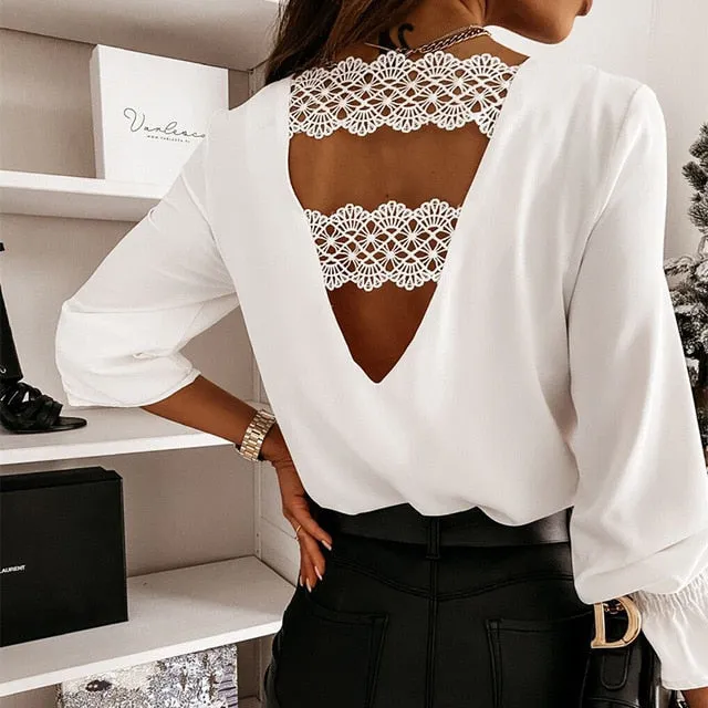 2021 Spring Lace Crochet Blouse Shirt Fashion Women O Neck Batwing Sleeve Pullover Tops Sizes S - 2 XL