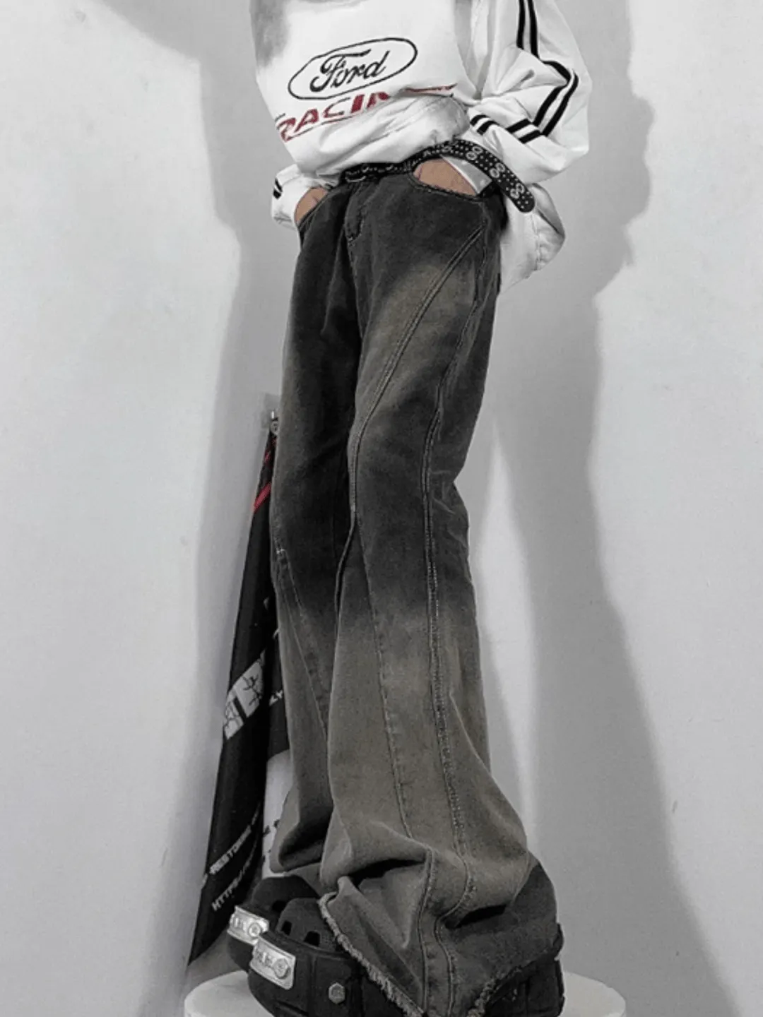 [76STREET] flare wide-legged jeans na996