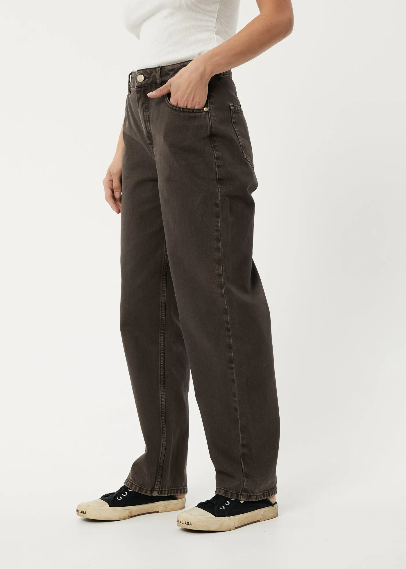 AFENDS Womens Shelby Long - Denim Wide Leg Jeans - Faded Coffee