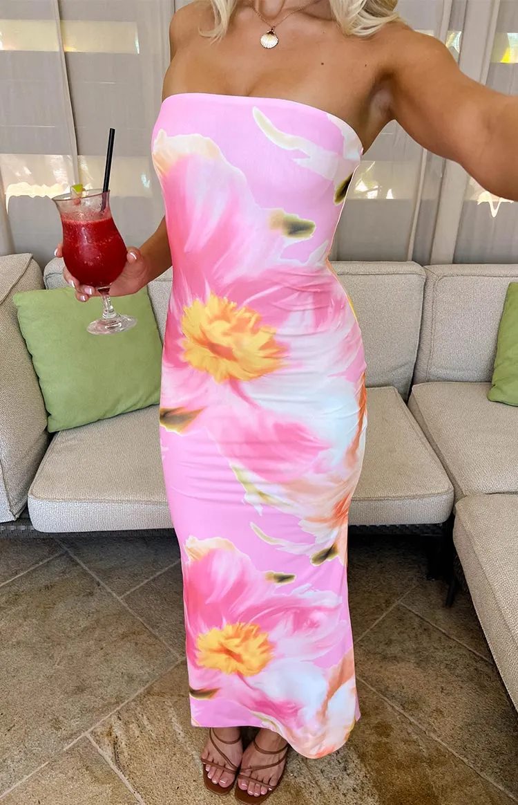 Arizona Pink And Orange Floral Mesh Maxi Dress