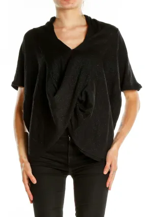 Black Draped V-Neck Short Sleeve Top