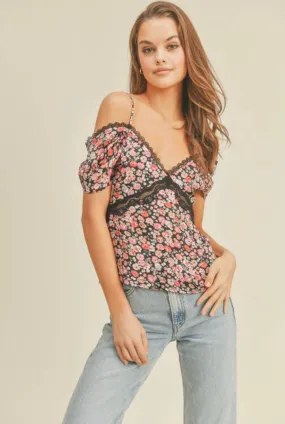 Black Floral Off Shoulder Top