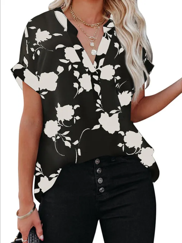 Black Floral V-Neck Oversize Blouse