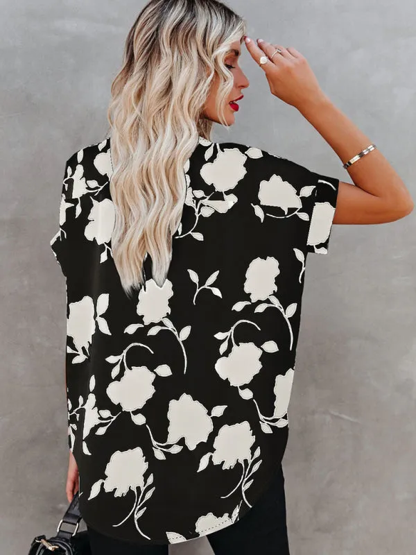 Black Floral V-Neck Oversize Blouse