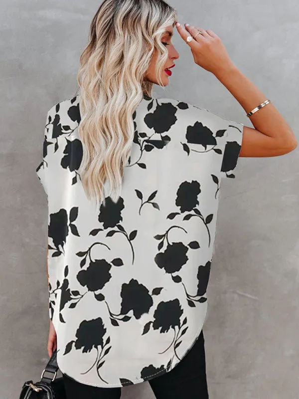 Black Floral V-Neck Oversize Blouse