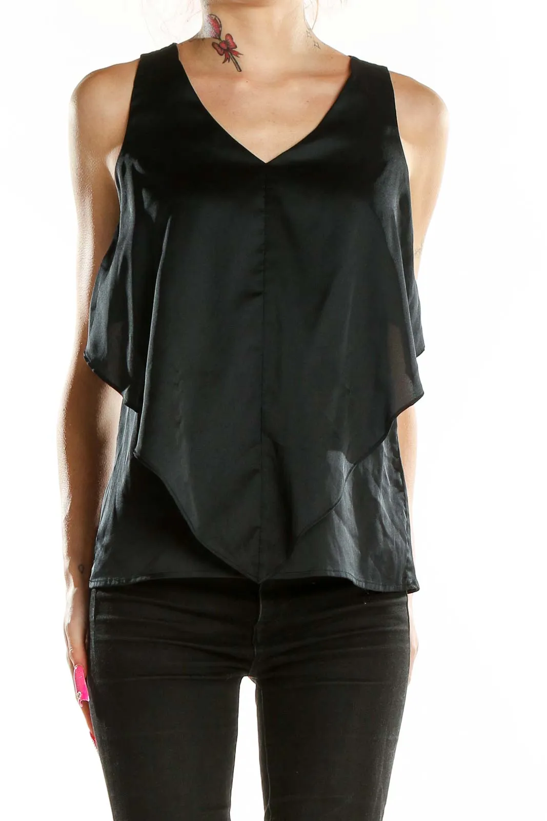 Black Flowy V-Neck Sleeveless Top