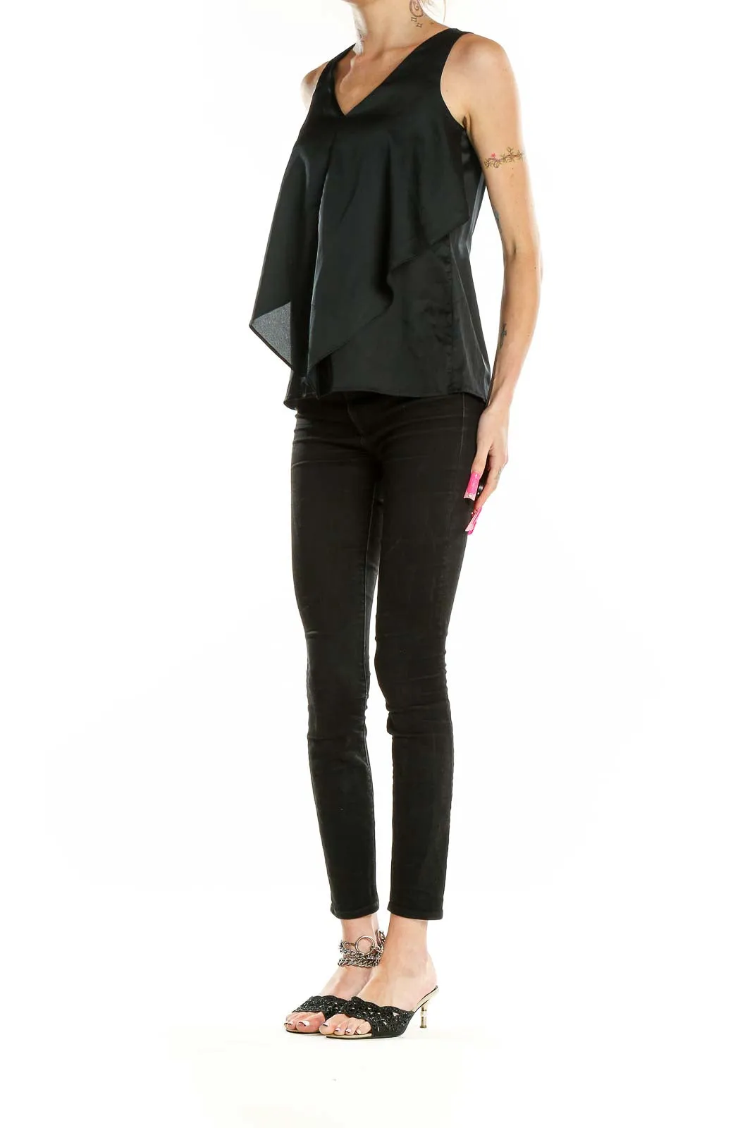 Black Flowy V-Neck Sleeveless Top