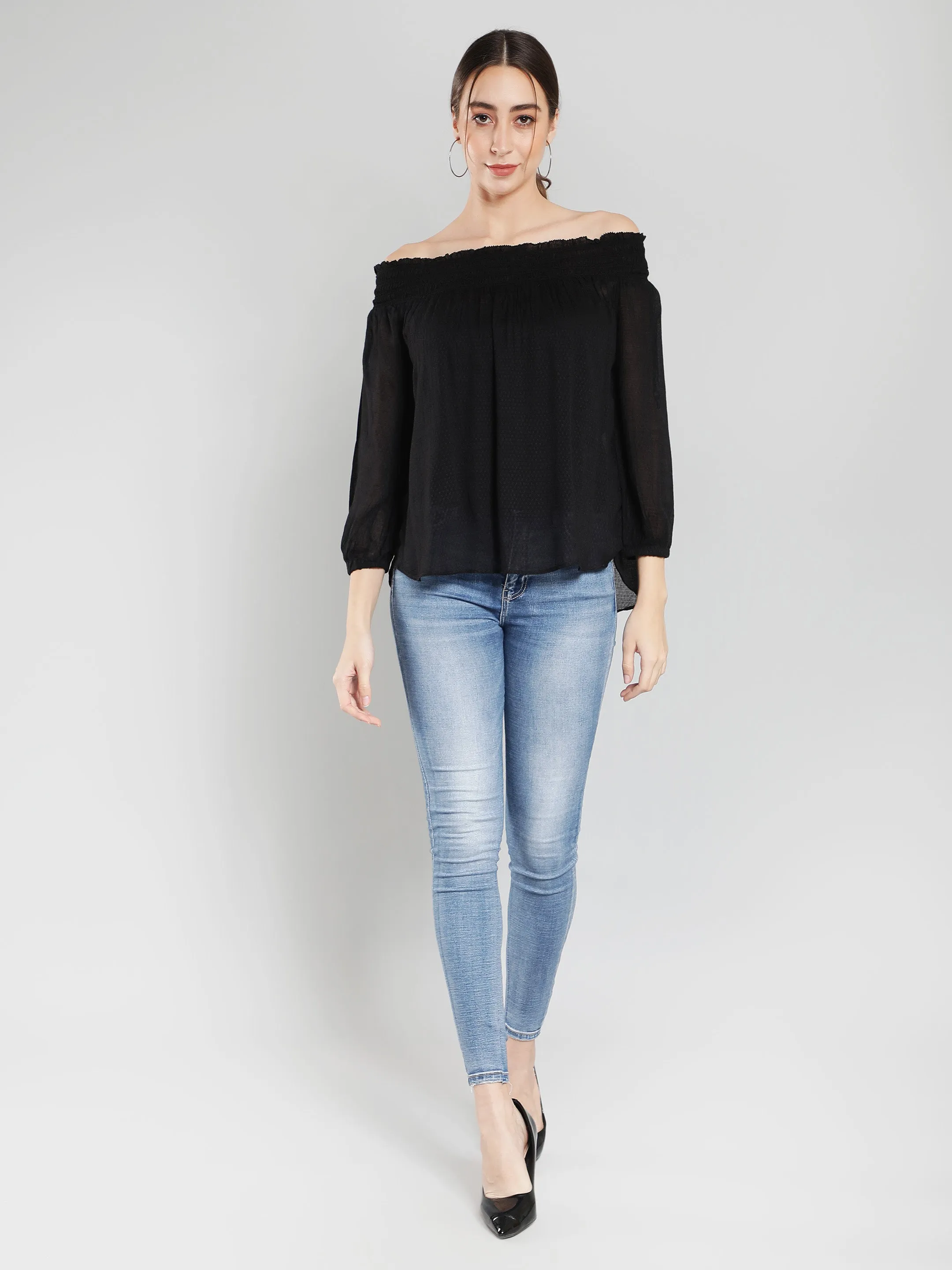 Black off-shoulder viscose top