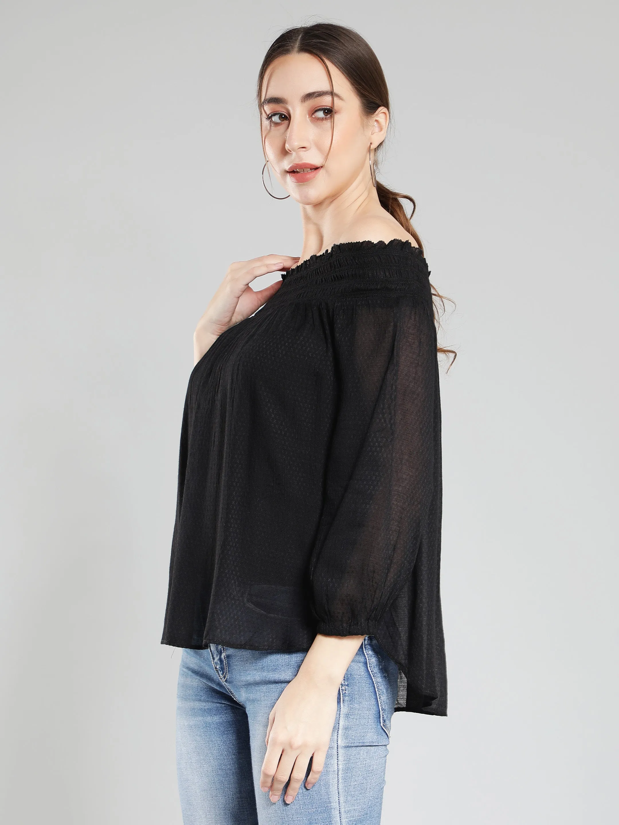 Black off-shoulder viscose top