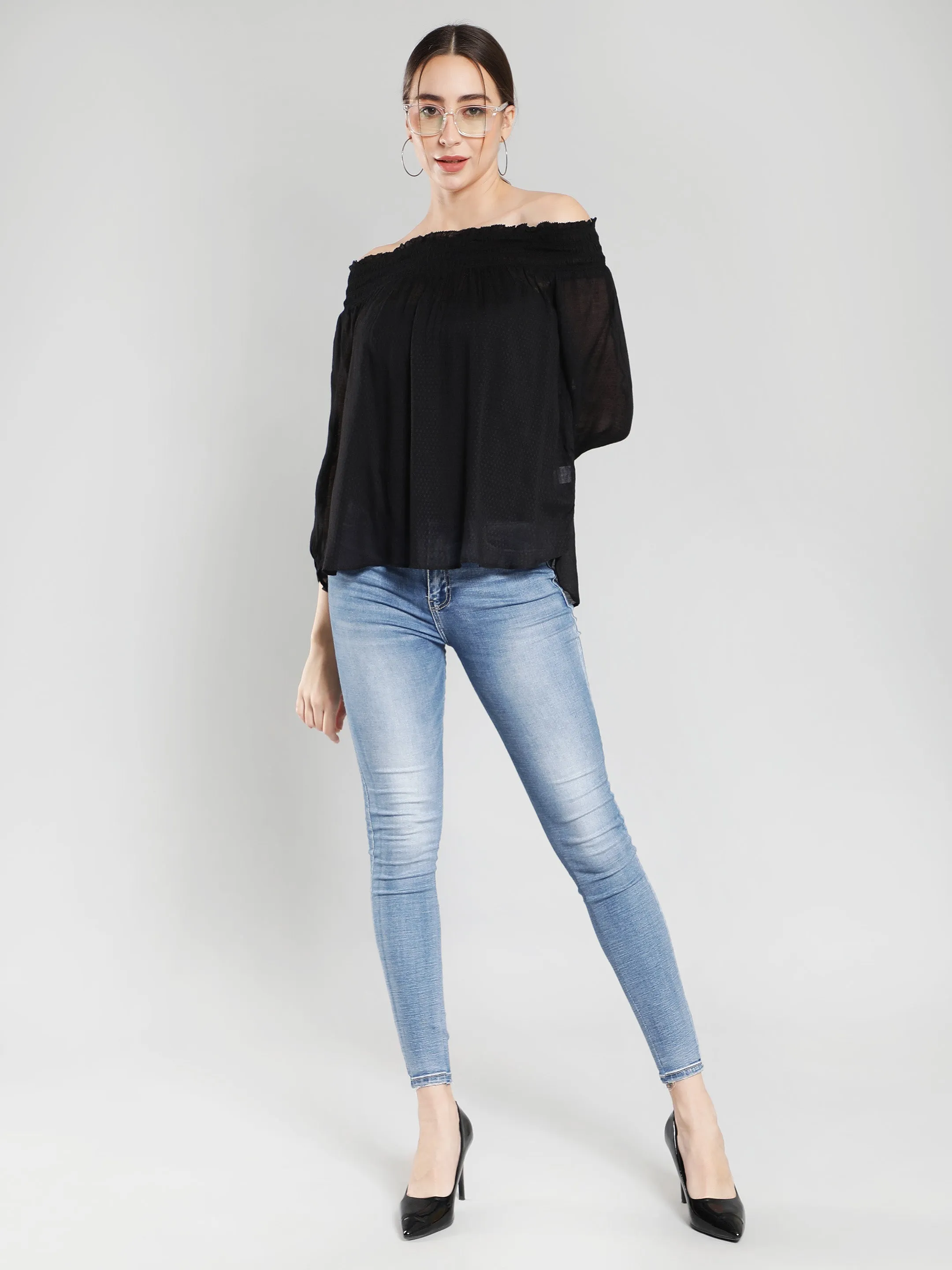 Black off-shoulder viscose top