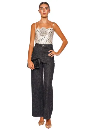 Black Rhinestone Embellished Wide Leg Jean