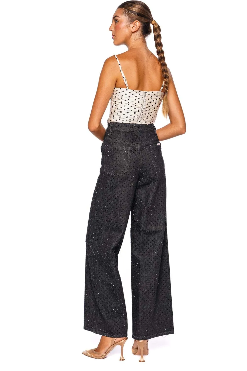 Black Rhinestone Embellished Wide Leg Jean