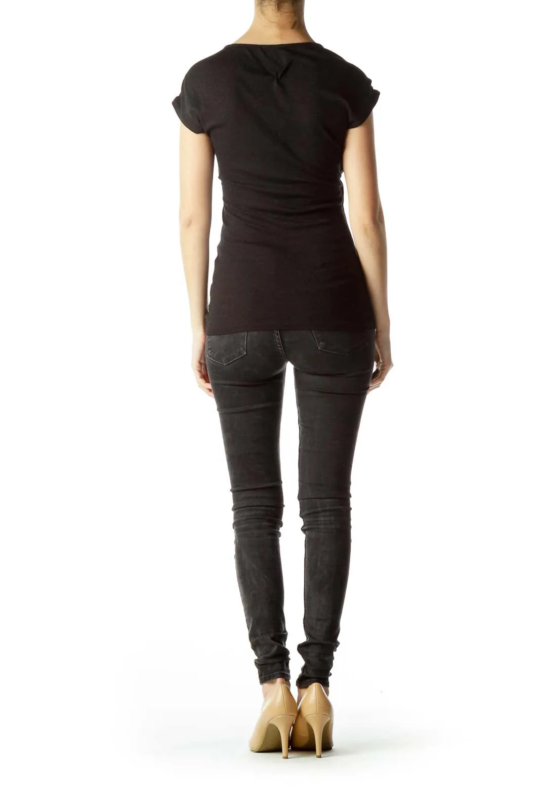 Black V-Neck Stretch Top