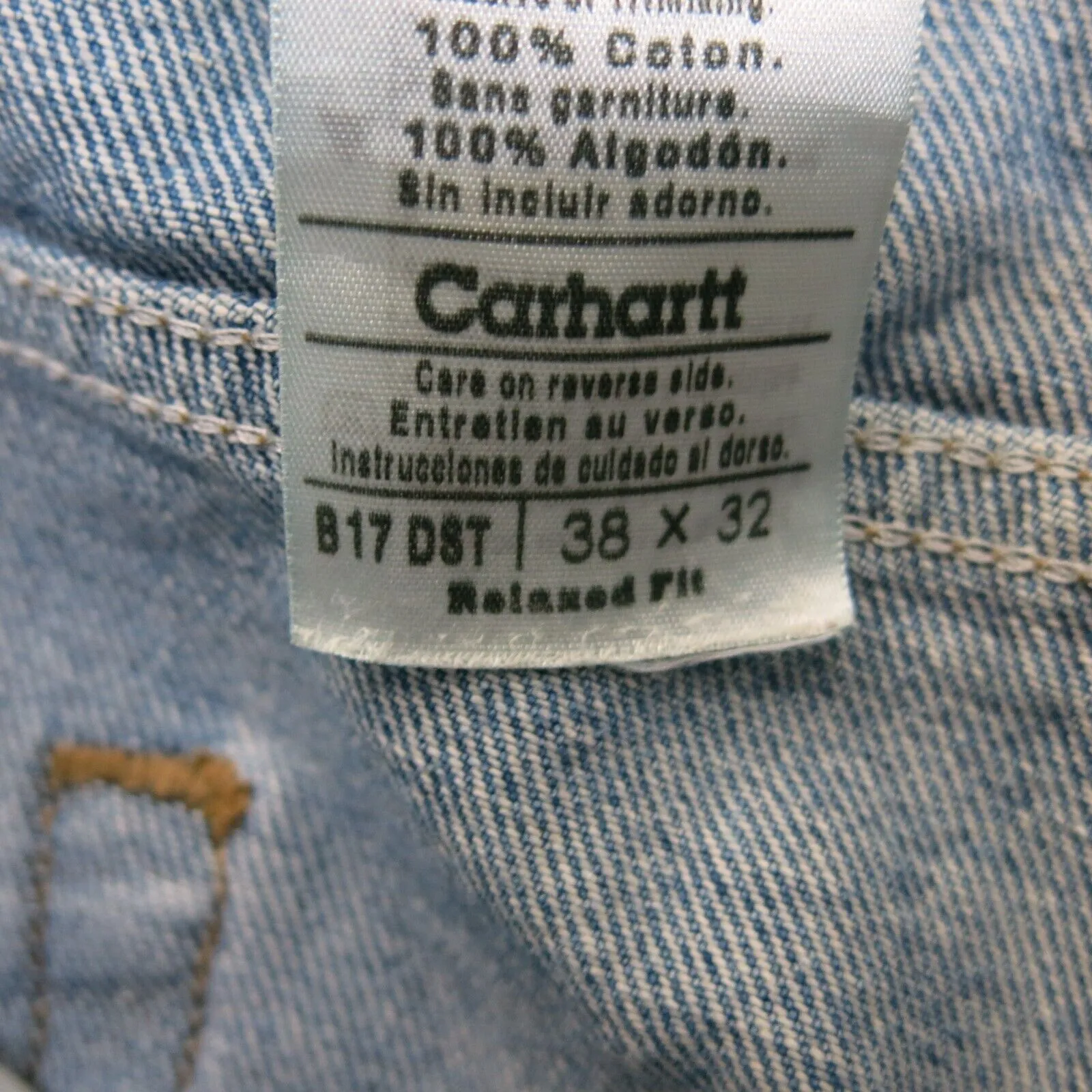 Carhartt Jeans Mens 38X32 Blue Denim Stretch Straight Leg Mid Rise 100% Cotton