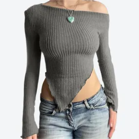 Chic Ribbed Off-Shoulder Crop Tops