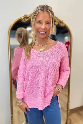 Chic V Neck Sweater Pink