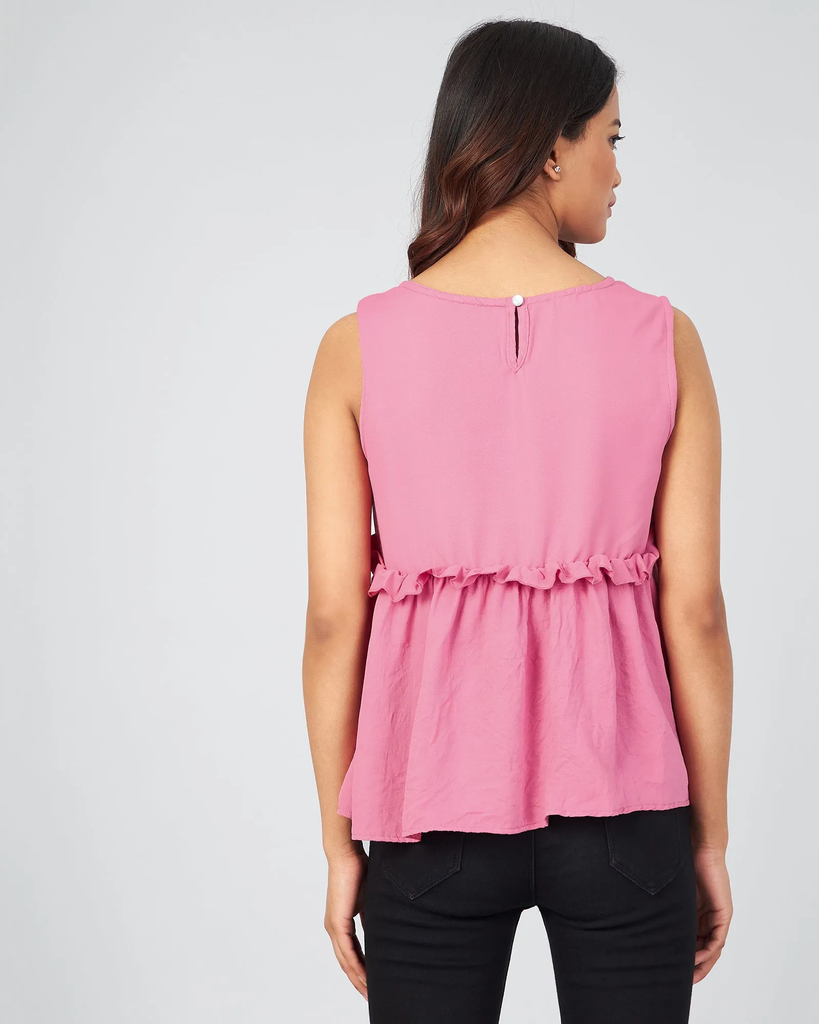 Chimpaaanzee Women Pink Solid Peplum Style Top