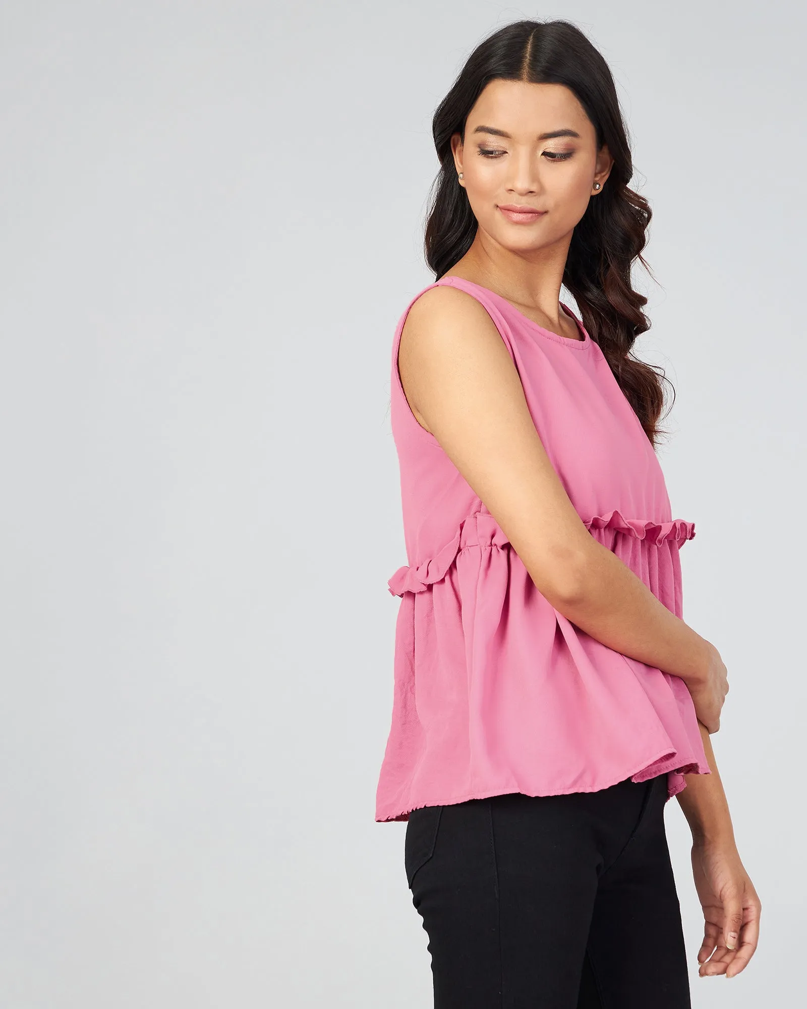 Chimpaaanzee Women Pink Solid Peplum Style Top