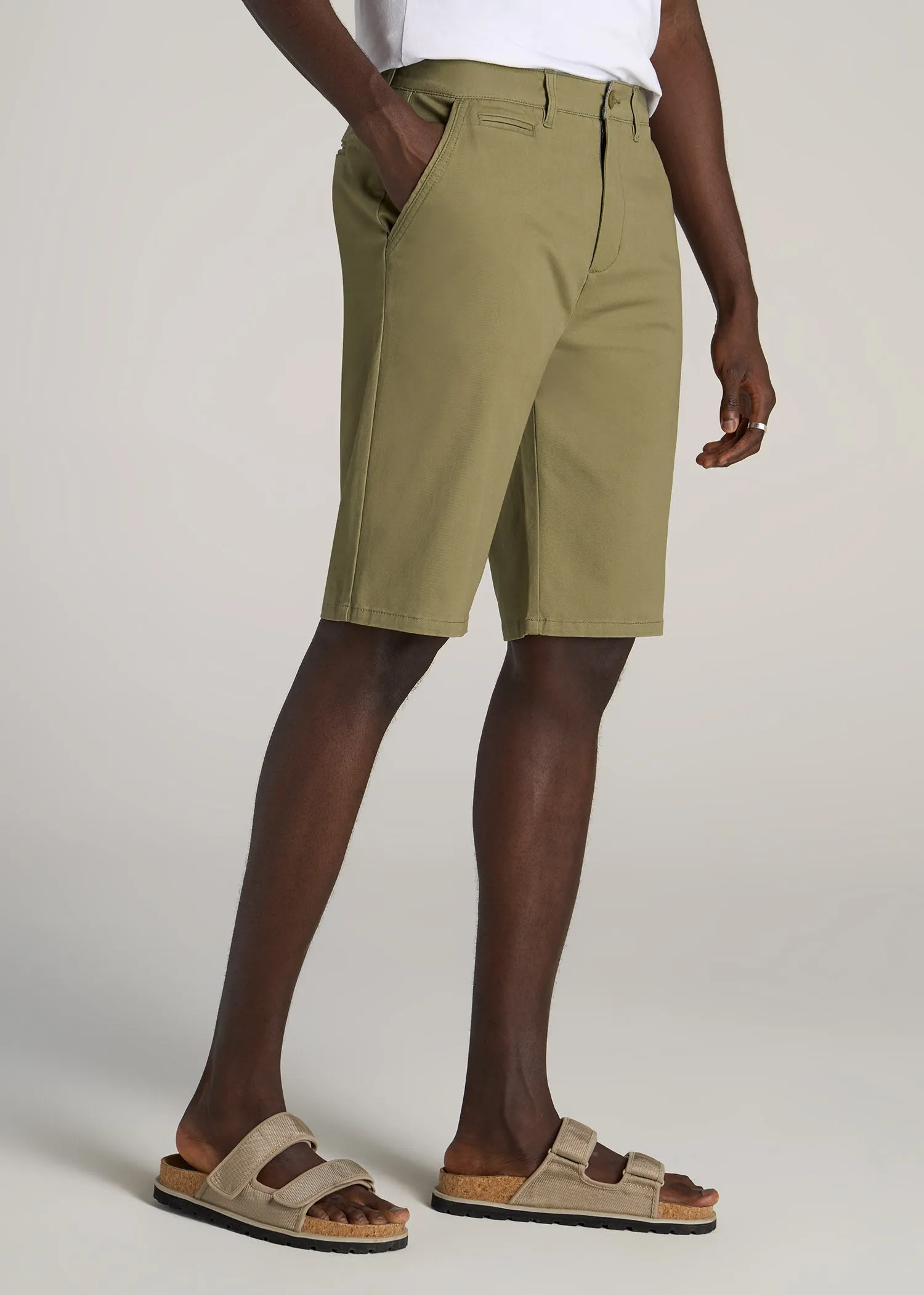 Chino Shorts for Tall Men in Fatigue Green