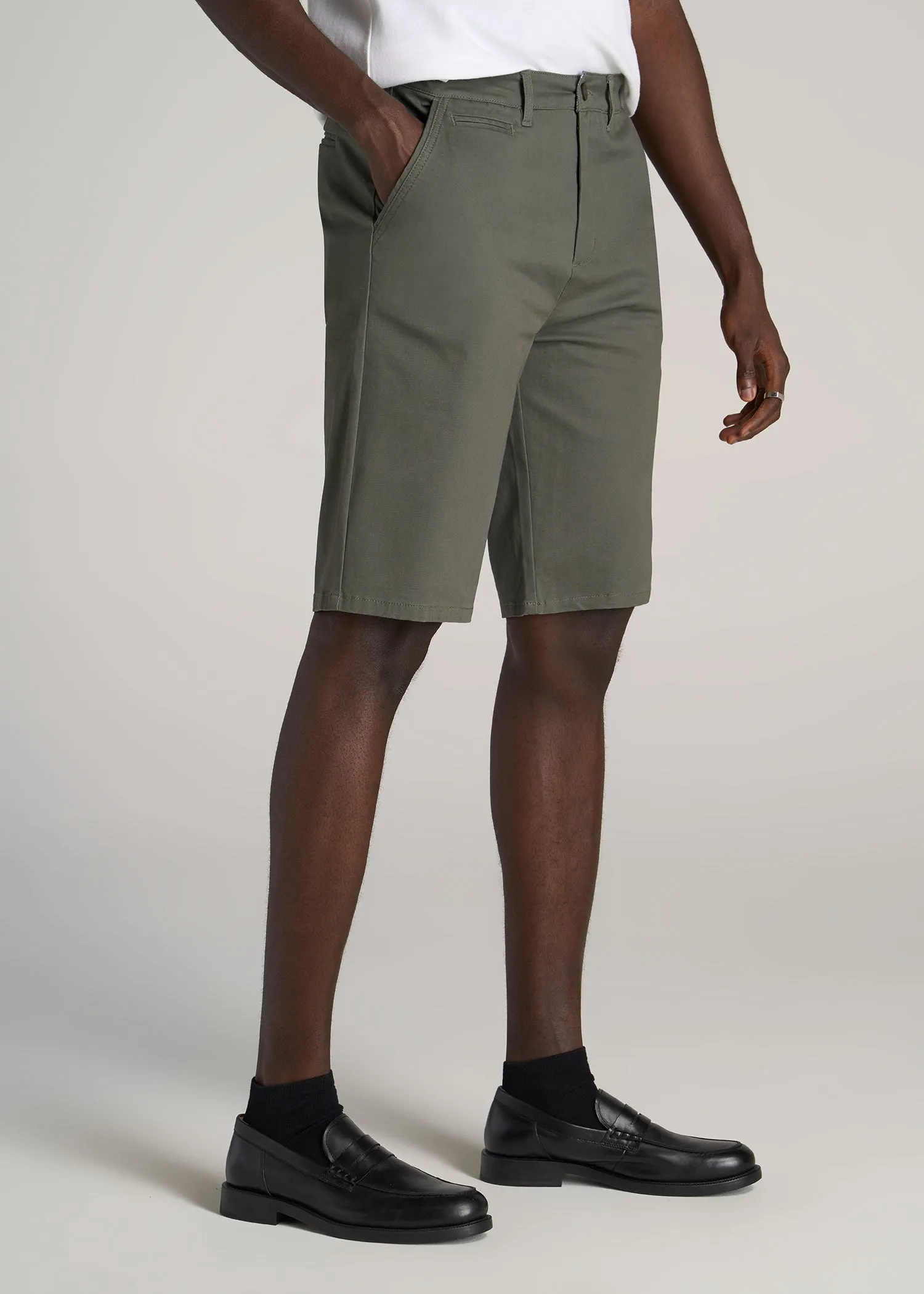 Chino Shorts for Tall Men in Spring Olive