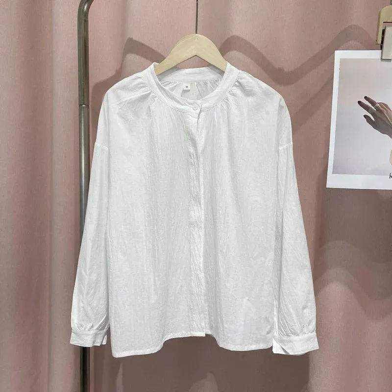 Cotton Hollow V Neck Lady Streetwear Blouse