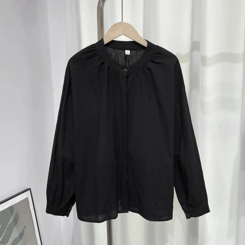 Cotton Hollow V Neck Lady Streetwear Blouse