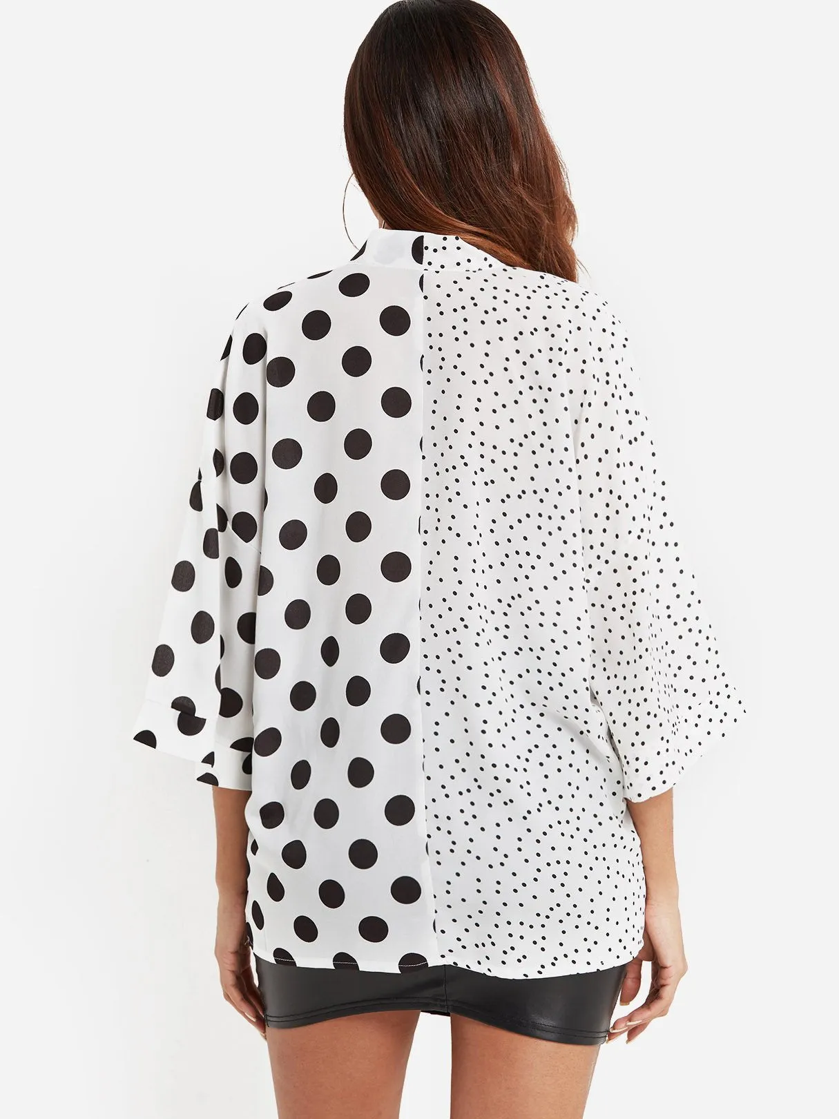 Custom Deep V Neck Polka Dot 3/4 Sleeve Blouses