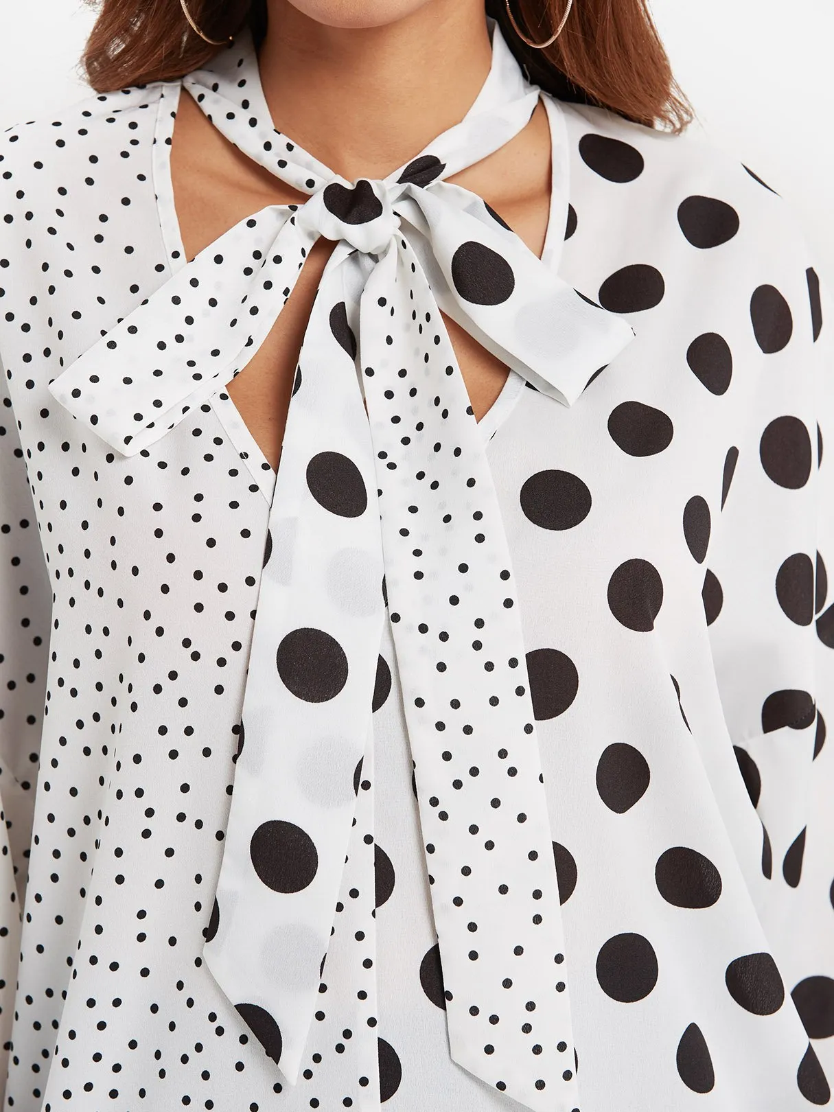 Custom Deep V Neck Polka Dot 3/4 Sleeve Blouses