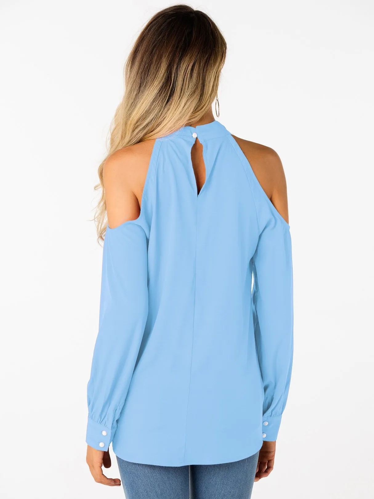 Custom V-Neck Cold Shoulder Crossed Front Long Sleeve Top