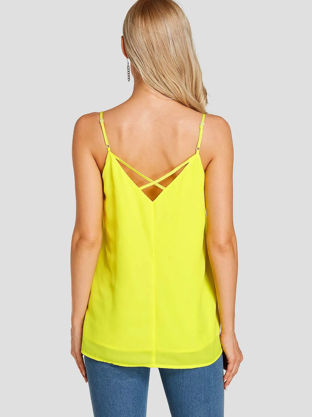 Custom V-Neck Spaghetti Strap Sleeveless Yellow Blouses