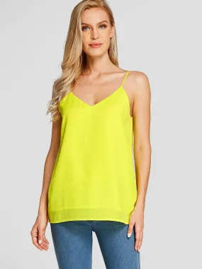 Custom V-Neck Spaghetti Strap Sleeveless Yellow Blouses