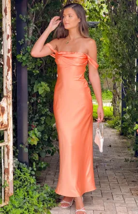 Ella Orange Off Shoulder Formal Dress