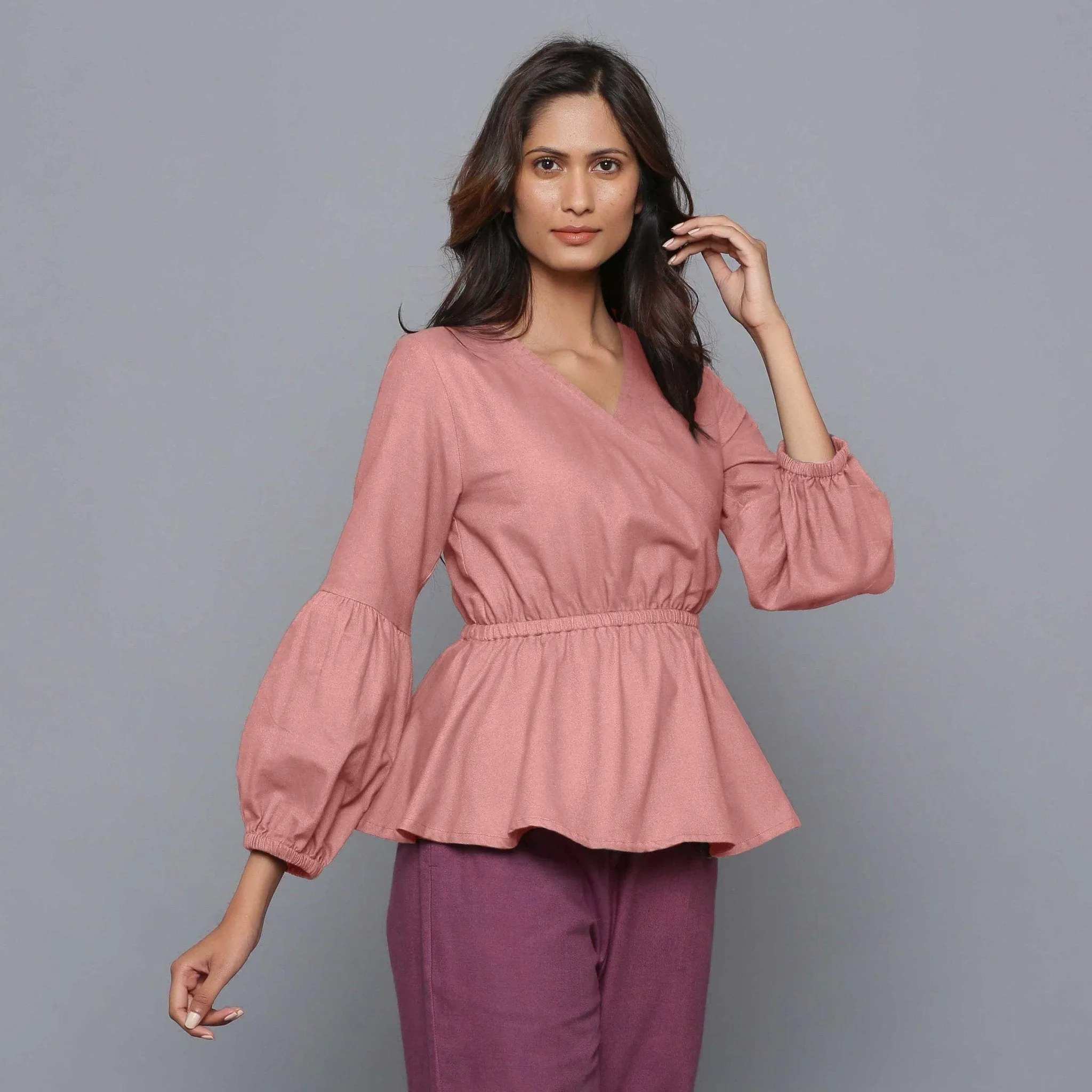 English Rose Warm Cotton Flannel Peplum Top