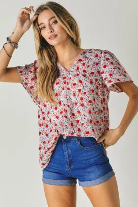 Floral Printed V-Neck Short Sleeve Top