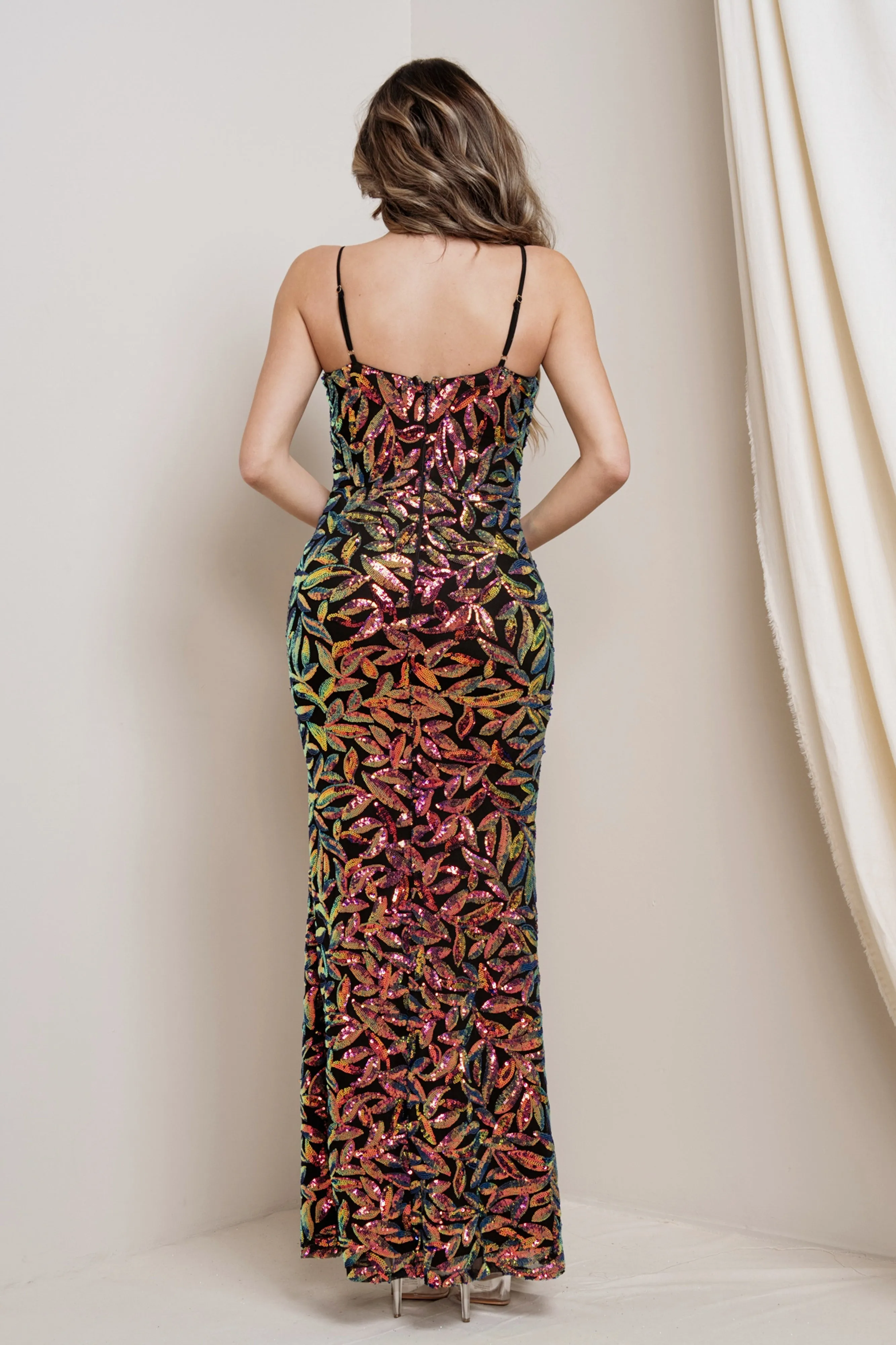 Floral Sequin Fitted Maxi Dress