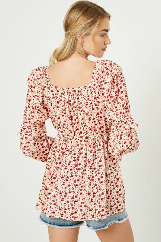 Floral Square Neck Blouse