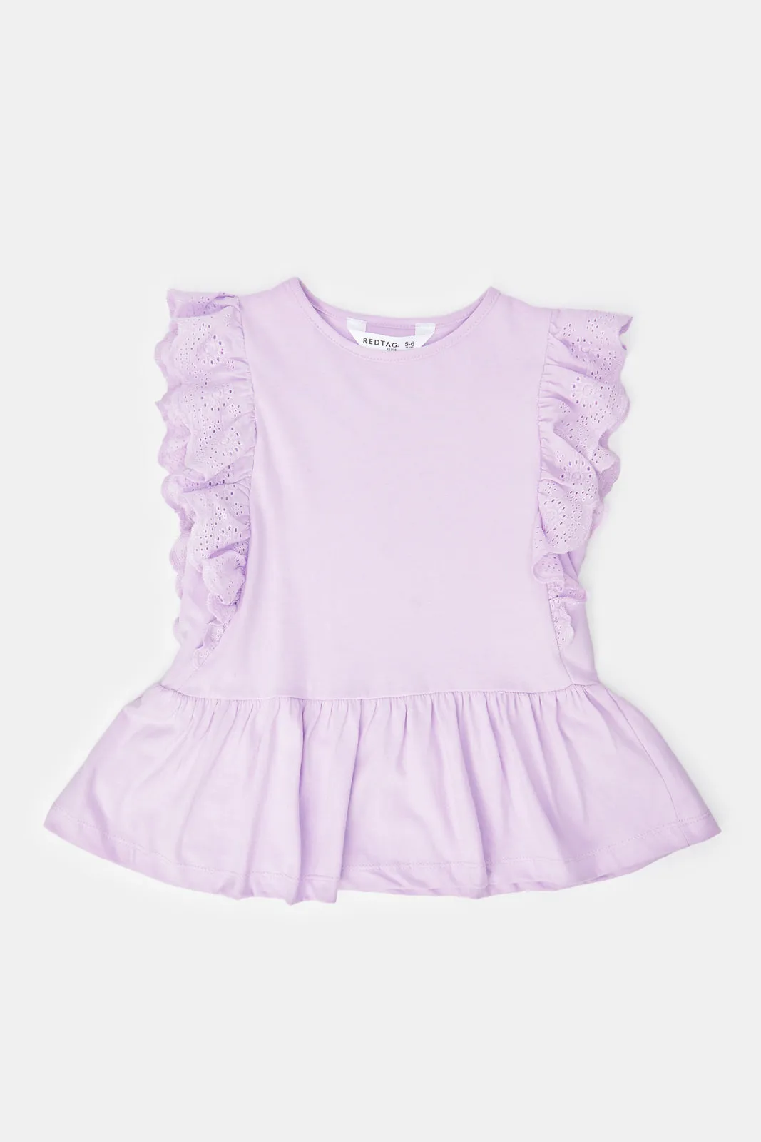 Girls Schiffli Frilled Peplum Jersey Top