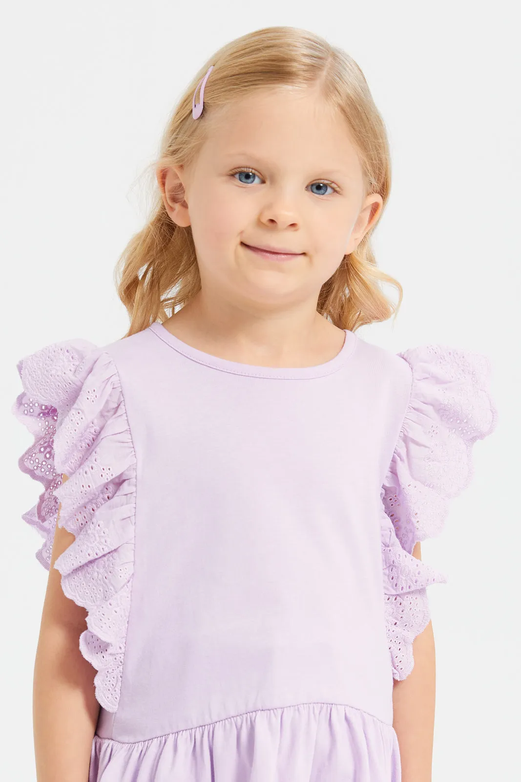 Girls Schiffli Frilled Peplum Jersey Top