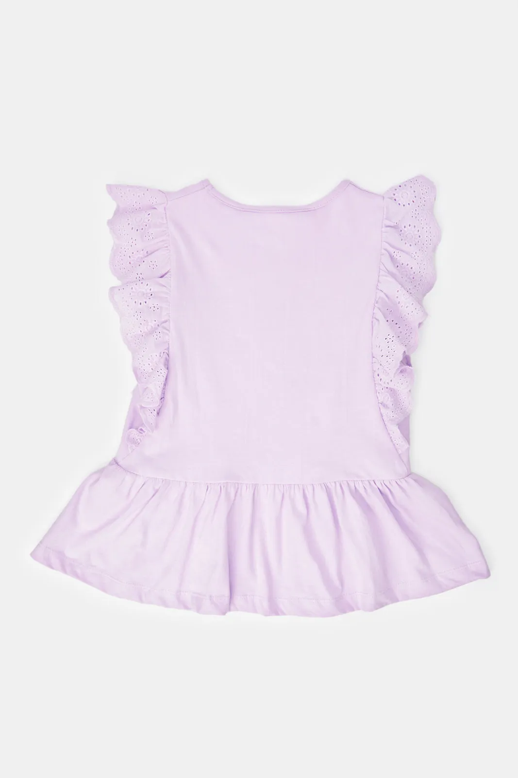 Girls Schiffli Frilled Peplum Jersey Top