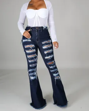 High-Waisted Broken Hole Flared Jeans