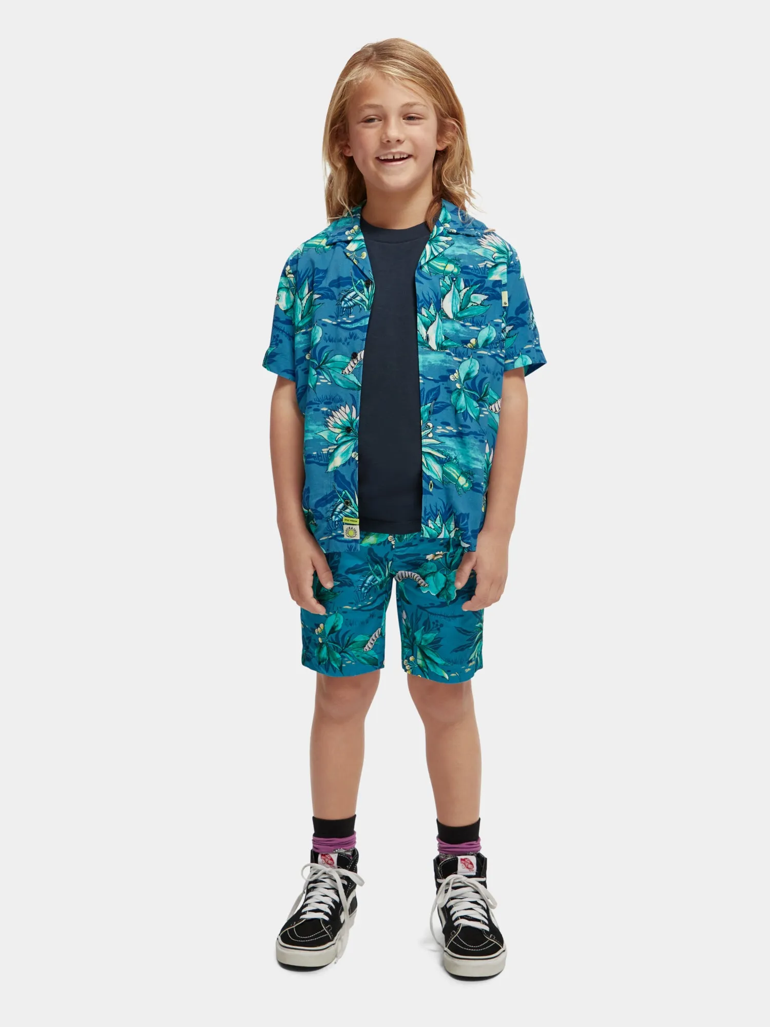 Kids - Mid-length printed chino shorts