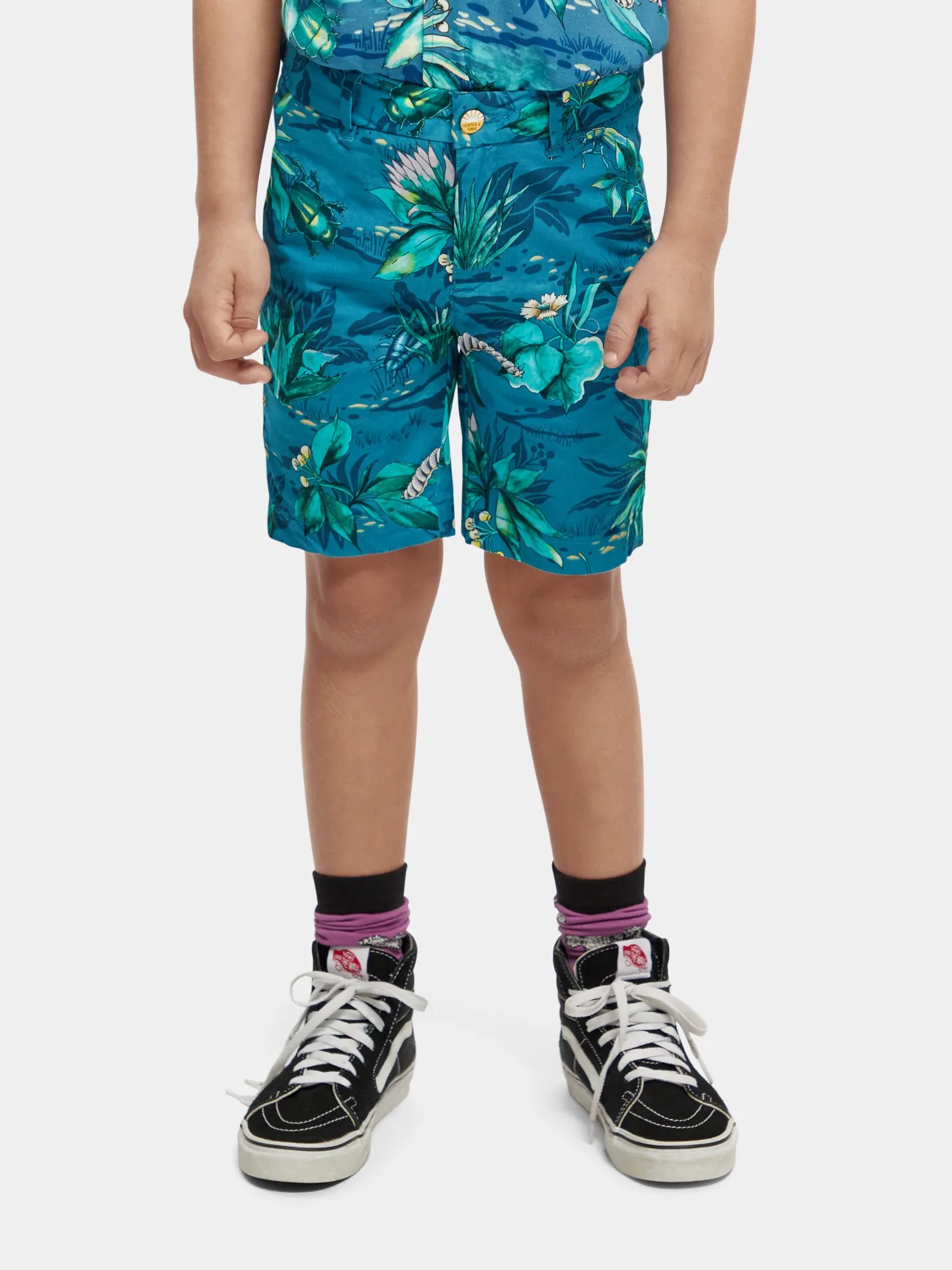 Kids - Mid-length printed chino shorts