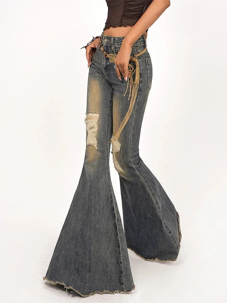 Korean Wide-legged Women's Bell-bottoms Denim Pants