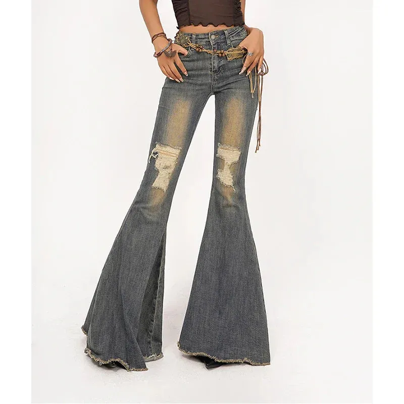 Korean Wide-legged Women's Bell-bottoms Denim Pants