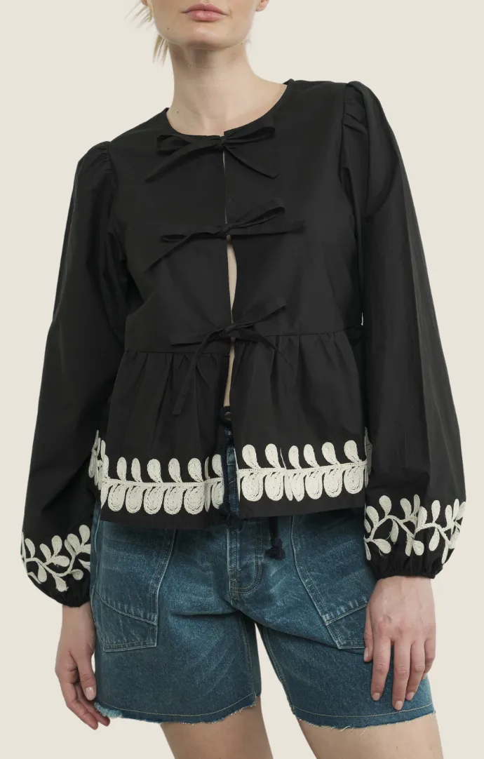 Lina Black Tie Front Blouse