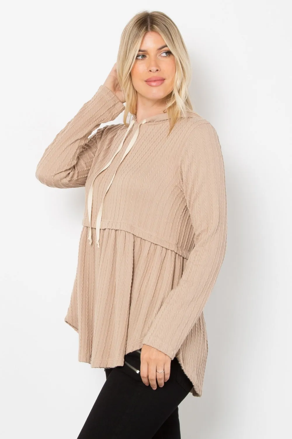 Long Sleeve Peplum Cable Knit Hoodie