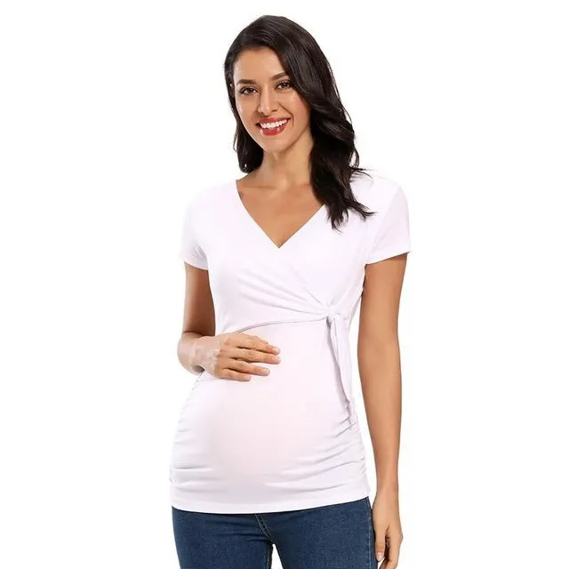 Long Sleeve V Neck Maternity Blouses And Tops For Pregnan