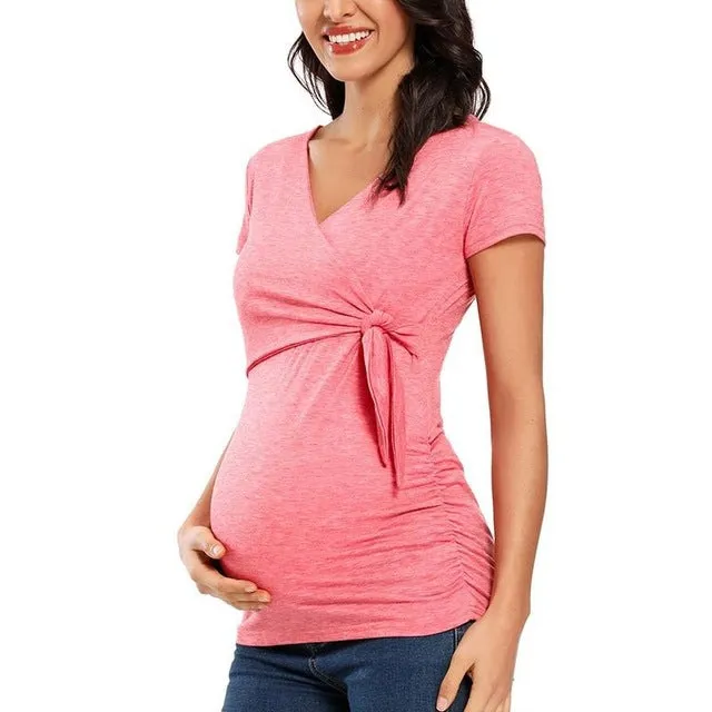 Long Sleeve V Neck Maternity Blouses And Tops For Pregnan