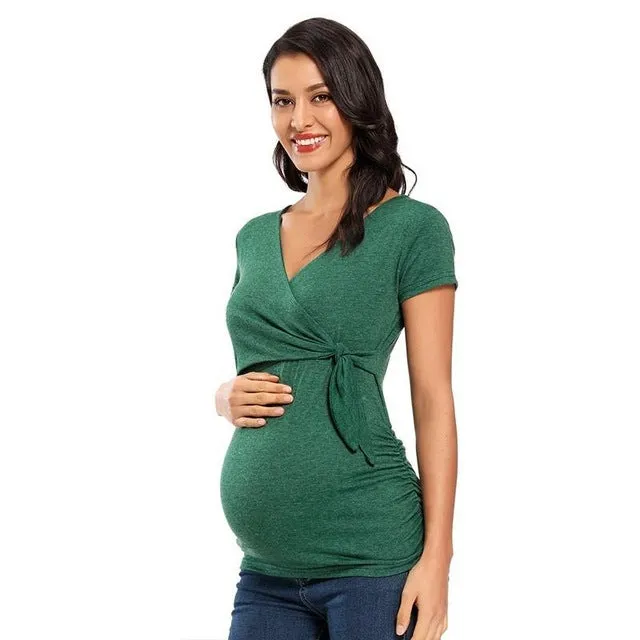 Long Sleeve V Neck Maternity Blouses And Tops For Pregnan