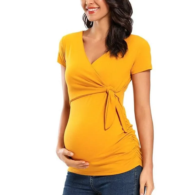 Long Sleeve V Neck Maternity Blouses And Tops For Pregnan